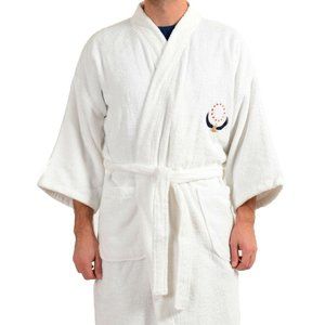 SFERRA Men's White 100% Cotton Belted Bathrobe ONE SIZE